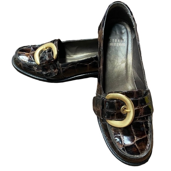 STUART Weitzman Crocodile loafers Brown with gold buckle - Picture 4 of 9